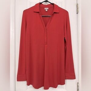 J. Jill Stretch oversized burnt orange longsleeve y neck tunic, size small.